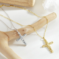 Collier pendentif croix texturée irrégulière en argent sterling 925 plaqué or, colliers croix froissée religieux chrétien