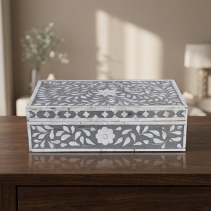 Caja de Joyería Rectangular Moderna Hecha a Mano con Incrustaciones de Madreperla de la Mejor Calidad, con Cierre Magnético |   Artesanías Naturales Premium - Product Image 1
