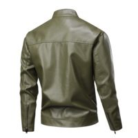 Veste en similicuir PU pour homme, coupe ajustée, coupe-vent, col montant à bouton-pression, style motard, avec motif gaufré effet armure
