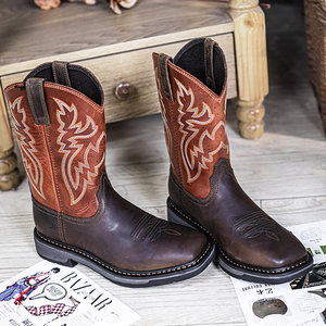 Bottes de Cowboy occidentales classiques pour hommes bottes en cuir à semelle extérieure en caoutchouc anti-glissante chaussures hommes bottes du désert à bout carré - Product Image 1