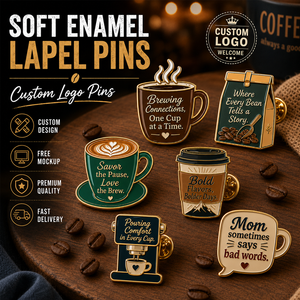 Vente en gros de pin's de revers et badges publicitaires personnalisés en émail souple ou dur, avec slogan '<span class=keywords><strong>Mom</strong></span> Sometimes Say <span class=keywords><strong>Bad</strong></span> Words' et slogan 'Coffee', idéal comme cadeau publicitaire - Product Image 1