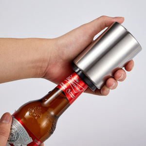 Ouvre-bouteille de bière automatique à pression ronde en acier inoxydable ouvre-bouteille de bière ouvre-couvercle de bouteille de vin - Product Image 4
