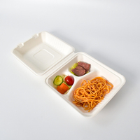 Échantillon gratuit, boîte à lunch jetable biodégradable en bagasse, emballage pour restauration rapide, restauration à emporter, étanche