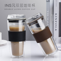 Tasses à café de voyage en verre borosilicate à double paroi écologiques de 400 ml, résistantes à la chaleur, réutilisables, avec couvercles en silicone