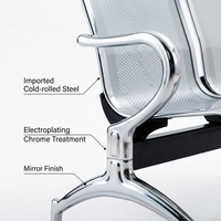 Chaise à 4 places en acier laminé à froid avec panneau perforé et pieds chromés pour salle d'attente d'hôpital, clinique, sièges publics, commande en gros