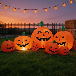 Decoración de Patio para Halloween, Accesorios de Fiesta de Terror, Siete Calabazas Inflables con Luces LED, Modelo Luminoso - Product Image 4