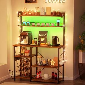 Étagère de cuisine Comfuri en bois avec prises électriques, lumières LED, chariot de rangement à 5 niveaux, station café, support pour <span class=keywords><strong>micro</strong></span>-<span class=keywords><strong>ondes</strong></span>, imperméable - Product Image 2