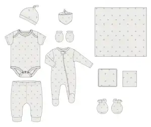 Custom New Design GOTS Organic Cotton Fabric Sleepwear Baby onesie clothes set Newborn Baby Gift set