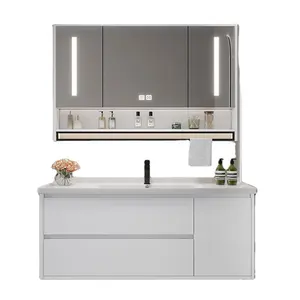 Contemporary Artificial Marble European Style bathroom cabinet with sink mdf bathroom vanity with waterproof mirror cabinet