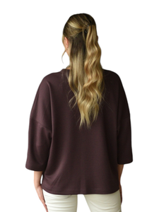 Jersey informal de manga 3/4 para mujer en vino, suéter de punto cálido de longitud larga, venta al por mayor del fabricante - Product Image 3