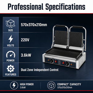 Prensa Eléctrica Comercial de Doble Cabezal para Panini, Parrilla de Contacto de 3.6kW 220V para Sándwiches, Hamburguesas, Filetes, Cafeterías, Restaurantes y Cocinas - Product Image 2