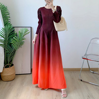 Robe plissée élégante pour femme, dégradé de couleurs, extensible, col rond, longue, pour l'été, grande taille, mode, robe plissée Miyake