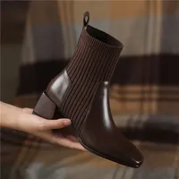 Nouvelles Bottes Plateformes Mi-Mollet à Talon Carré Uni pour Femme, Grande Taille 43, en PU, Semelle Extérieure en Caoutchouc, à Enfiler, Collection Automne Hiver 2026