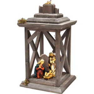 Lanterne en bois Sainte Famille 20x20x38cm pour figurines de Noël de 15cm, jouet à haute visibilité, code produit (9006935003604) - Product Image 1