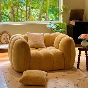 Pumpkin Shaped <b>Sofa</b> French Cream Retro Fabric Single Reclining Modern Minimalist <b>Living</b> <b>Room</b> <b>Sofa</b> - Product Image 2
