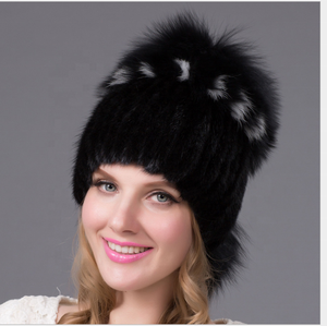 Queue de vison fait à la main Patchwork chapeau de <span class=keywords><strong>fourrure</strong></span> de vison robuste chapeau de <span class=keywords><strong>fourrure</strong></span> chaud casquette d'hiver - Product Image 4