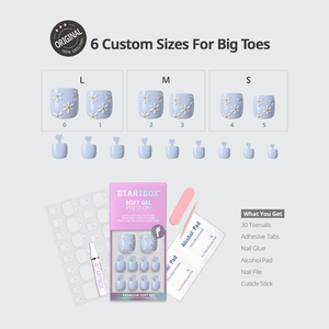 เล็บปลอมสั้นทรงเหลี่ยมสำหรับฤดูใบไม้ผลิและฤดูร้อน ขายส่ง เจลนิ่มสีฟ้า ลายดอกไม้ 3 มิติ สวยงาม กดติดง่าย 30 ชิ้น - Product Image 2