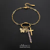 Bracelet en acier inoxydable eManco style bohème, papillon tendance, éléments en cristal violet pour bijoux quotidiens, vente en gros