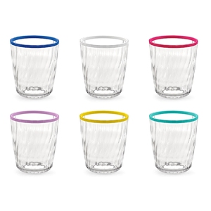 Set of 6 <b>Clear</b> <b>Plastic</b> <b>Glasses</b> with Colored Rim Tumblers Unisex Party Drinkware Dishwasher Safe - Product Image 1