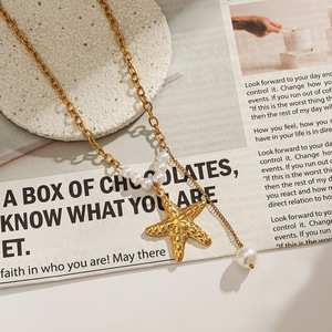 Collar de Perlas con Estrella de Mar Chapado en Oro, Estilo Europeo, para Uso Diario - Product Image 1