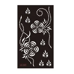 재사용 가능한 대형 바디 페인팅 검은 문신 스텐실 스티커 임시 에어 브러시 기하학적 꽃 손가락 손 문신