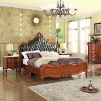 Lit double en bois massif de style américain de luxe, lit king-size vintage pour chambre à coucher, meubles pour appartements, villas et hôtels