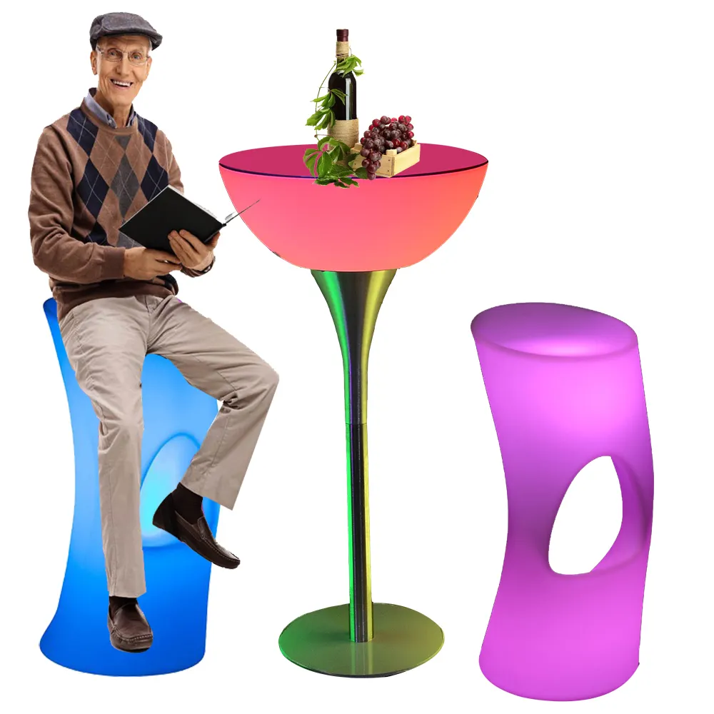 outdoor illuminated event nightclub party garden cafe pub lounge led light up bar stool furniture cube cocktail table chair