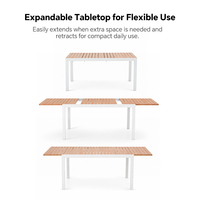 Mesa de comedor extensible para jardín HOMFUL con aspecto de teca, listones de aluminio con acabado de madera, mesa de comedor para exteriores resistente a la intemperie
