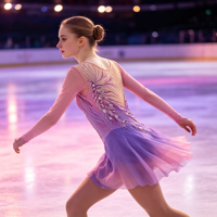 Robe de patinage artistique rose et violette en maille à manches longues avec strass et découpe au dos pour enfants et adultes, idéale pour les compétitions et les spectacles