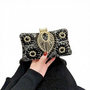 New Vintage Diamond-encrusted Black Polyester <b>Pillow</b> <b>Shape</b> Evening Clutch Handbag Tanjing - Product Image 1