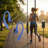 Écouteurs filaires USB-C avec micro et crochet d'oreille pour la course et le sport - Haut-parleur dynamique - Garantie 12 mois - Ajustement personnalisé - Câble de 1,2 m - J&Y