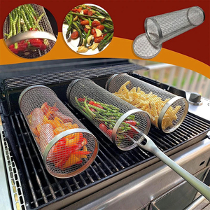 Wholesale New Rolling <b>Grilling</b> BBQ Basket Stainless Steel Leakproof <b>Mesh</b> Barbecue Rack Outdoor Picnic Camping Simple - Product Image 3