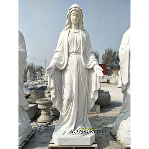 Escultura Religiosa Personalizada de Tamaño Real, Virgen María y Jesús de Mármol Natural con Palmas Unidas, en Posición de Pie - Product Image 2