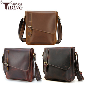 Bolso Bandolera de Cuero Genuino para Hombre, Marca Tiding, Color Sólido, Casual, Resistente al Desgaste - Product Image 1