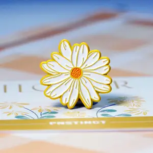 Broche de flores de margarida, logotipo personalizado, mínimo, personalizado, no atacado, com cartões de fundo