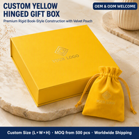 Boîte cadeau personnalisée jaune à charnière, style livre, en papier mat spécial, estampage à chaud, taille personnalisée, OEM ODM, accessoires de bijouterie