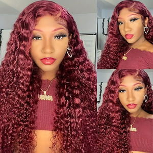 Parrucche di capelli umani in pizzo 13x4 per le donne <span class=keywords><strong>parrucca</strong></span> di pizzo 9j color bordeaux Hd 13x6 <span class=keywords><strong>parrucca</strong></span> frontale di colore rosso a onde profonde allentata - Product Image 3