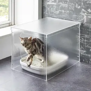 Sıcak satış fabrika tasarım kapalı kedi çöp kafesi lüks dayanıklı akrilik kedi çöp tepsisi