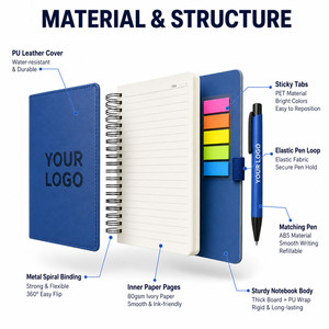 Custom Logo PU Leather Spiral <b>Notebook</b> with Pen and Sticky Tabs <b>Set</b> A5 Hardcover Business Stationery for Corporate Gift Office - Product Image 3