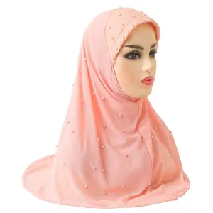 穆斯林妇女2021双层格林纳丁串珠头巾围巾妇女头巾