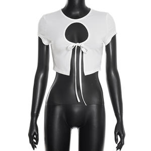 Viviblook C26TP003 Camiseta de verano para mujer, nueva camiseta corta con cuello redondo y aberturas para mujer - Product Image 2