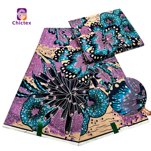 Nouveau Tissu Africain Original <span class=keywords><strong>en</strong></span> Wax <span class=keywords><strong>Pagne</strong></span> Ankara de Luxe Grand Super Pailleté de 6 Yards, Motif Fleurs pour Robes Nigeria Batik - Product Image 3