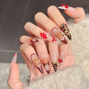 TSZS 10 <span class=keywords><strong>Uñas</strong></span> Postizas Largas y Puntiagudas Hechas a Mano, <span class=keywords><strong>Uñas</strong></span> Postizas con Degradado, Cuentas Doradas, Elegantes, Estilo Francés Y2K, Forma Almendrada - Product Image 4