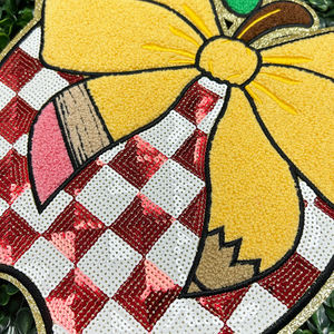 Nuevo diseño de parches de lentejuelas Apple Bow Teacher, parches de chenilla bordados prensados en caliente para ropa - Product Image 3