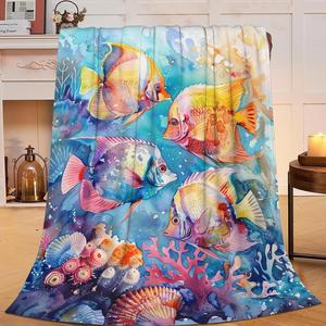 Marine Life Flannel <b>Blanket</b> Throw <b>Blanket</b> Nap <b>Blanket</b> Reversible Cozy <b>Warm</b> for Home Office Nap Custom Print OEM ODM - Product Image 6