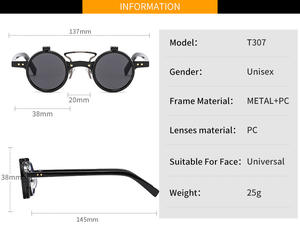 نظارات شمسية كلاسيكية مستديرة من نوع steambunk نظارات شمسية صغيرة للرجال والنساء نظارات شخصية عتيقة - Product Image 3