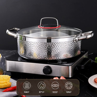Marmite à soupe en acier inoxydable 304 martelé épaissi à double anse, pour usage domestique et hôtelier, compatible avec les cuisinières à induction et les cuisinières à gaz, passe au lave-vaisselle