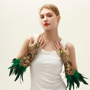Mitaines en Plumes d'Halloween Gants Bracelet Style Gothique Accessoires de Cosplay Manchette de Bras en Dentelle - Product Image 1