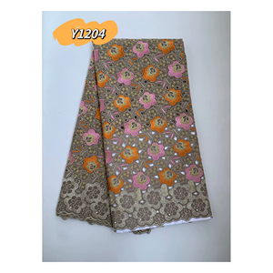 Tessuto Voile Svizzero 100% Cotone all'Ingrosso, Pizzo Africano con Fiori 3D e Perline, Ricamo Nigeriano Svizzero con Occhielli in Stile Francese - Product Image 1