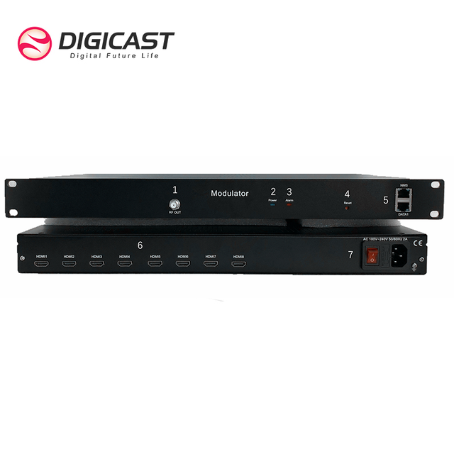 DIGICAST H.265/H.264 HD 4x8 to DVB-T/ISDB-T/ATSC-T Encoder Modulator with 1-13Mbps Bit Rate for Digital TV Head-end System